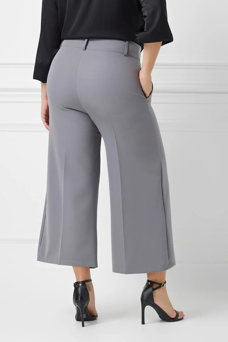 Plus Size Cropped Παντελόνι Γκρι