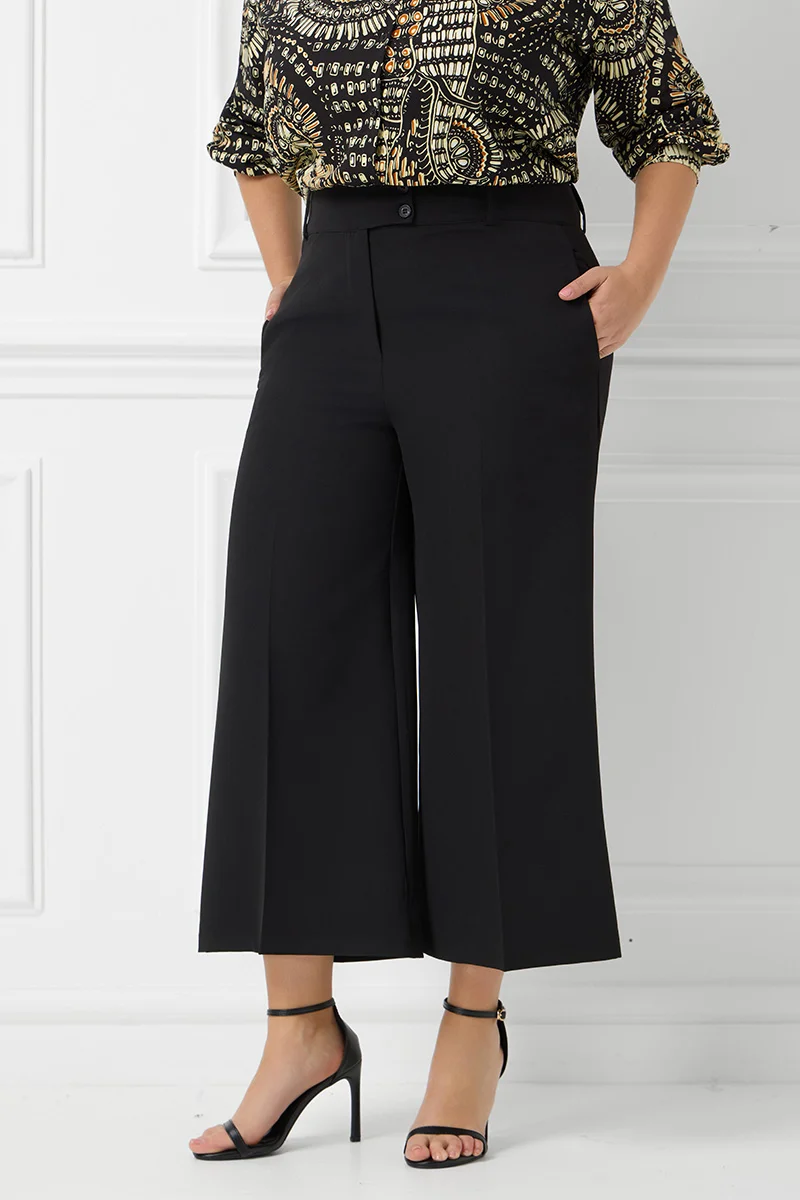 Plus Size Cropped Παντελόνι Μαύρο 