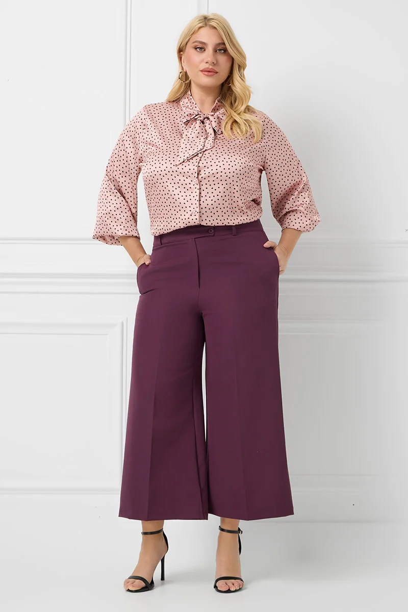 Plus Size Cropped Παντελόνι Βουργουνδί