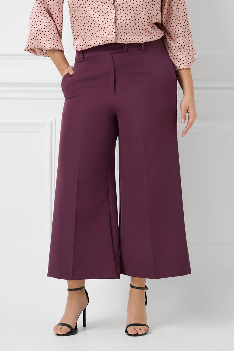 Plus Size Cropped Παντελόνι Βουργουνδί
