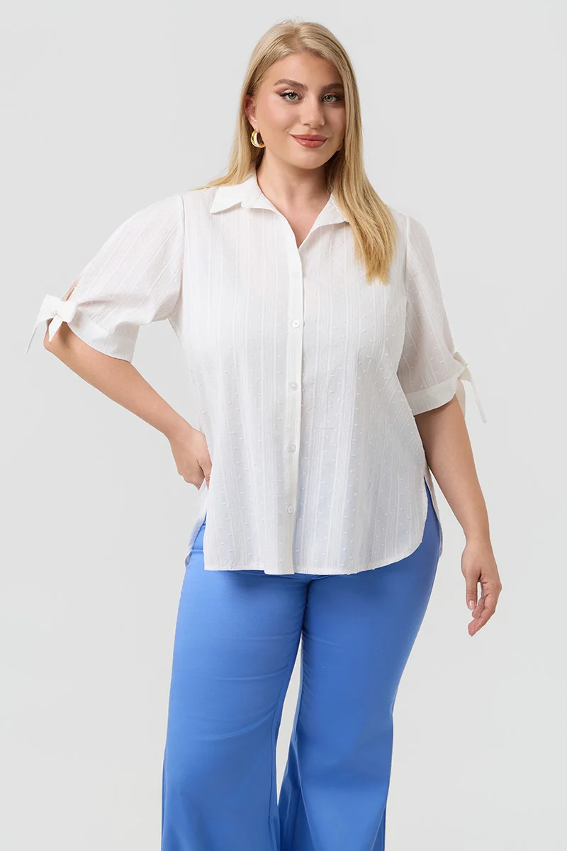 Βαμβακερό Πουκάμισο με Δέσιμο στα Μανίκια Λευκό