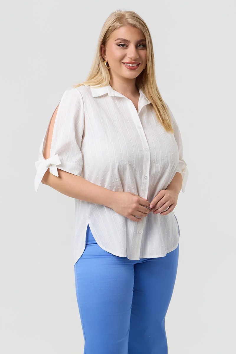 Βαμβακερό Πουκάμισο με Δέσιμο στα Μανίκια Λευκό