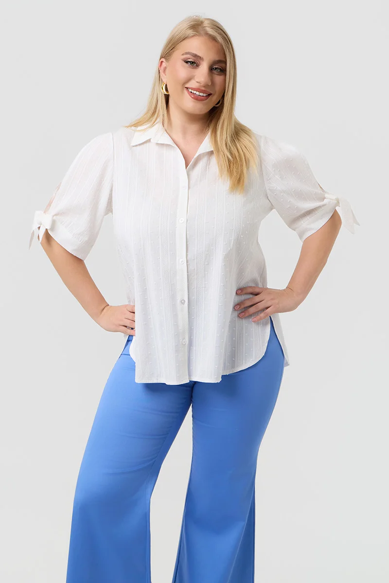 Βαμβακερό Πουκάμισο με Δέσιμο στα Μανίκια Λευκό