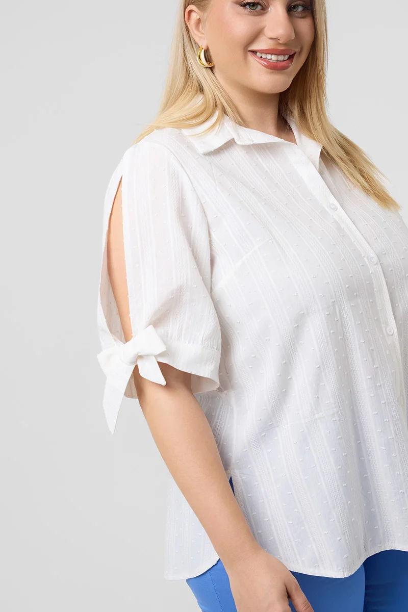 Βαμβακερό Πουκάμισο με Δέσιμο στα Μανίκια Λευκό