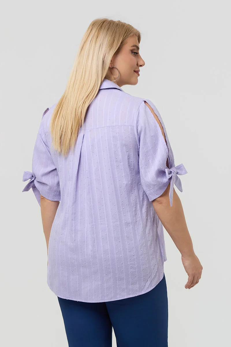 Βαμβακερό Πουκάμισο με Δέσιμο στα Μανίκια Λιλά