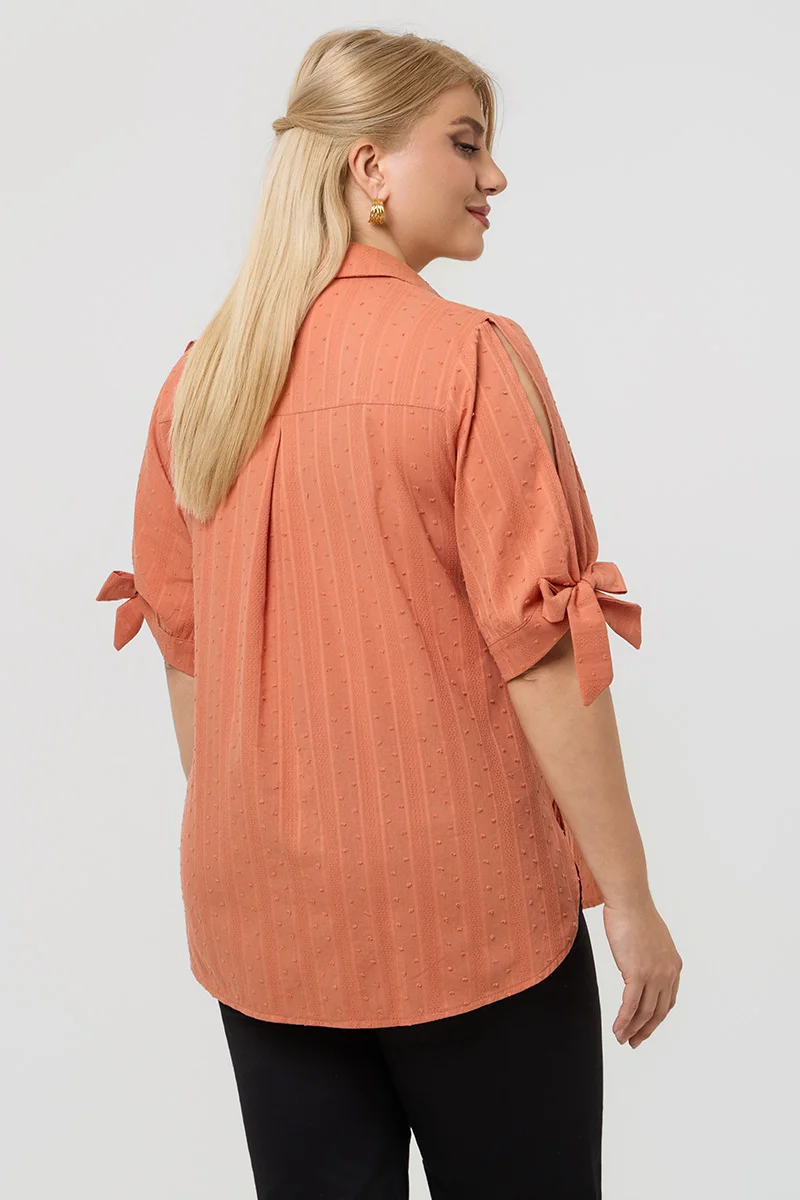 Βαμβακερό Πουκάμισο με Δέσιμο στα Μανίκια Κεραμιδί 