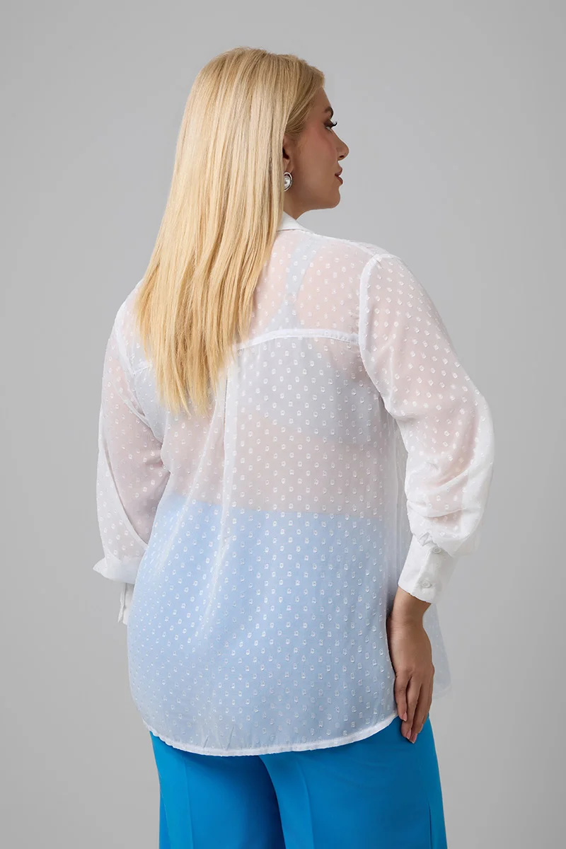 Λευκό Ημιδιάφανο Πουκάμισο με Βολάν