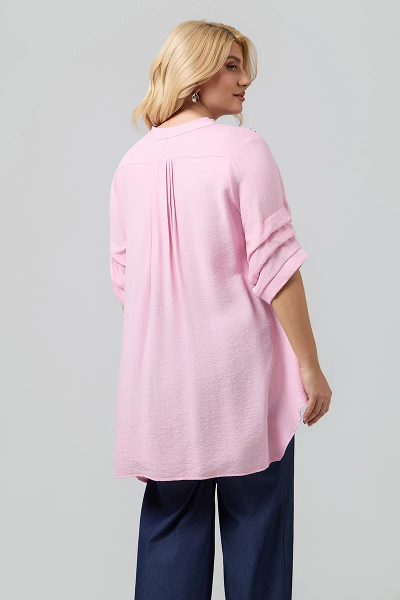 Ασύμμετρη Ροζ Πουκαμίσα Plus Size