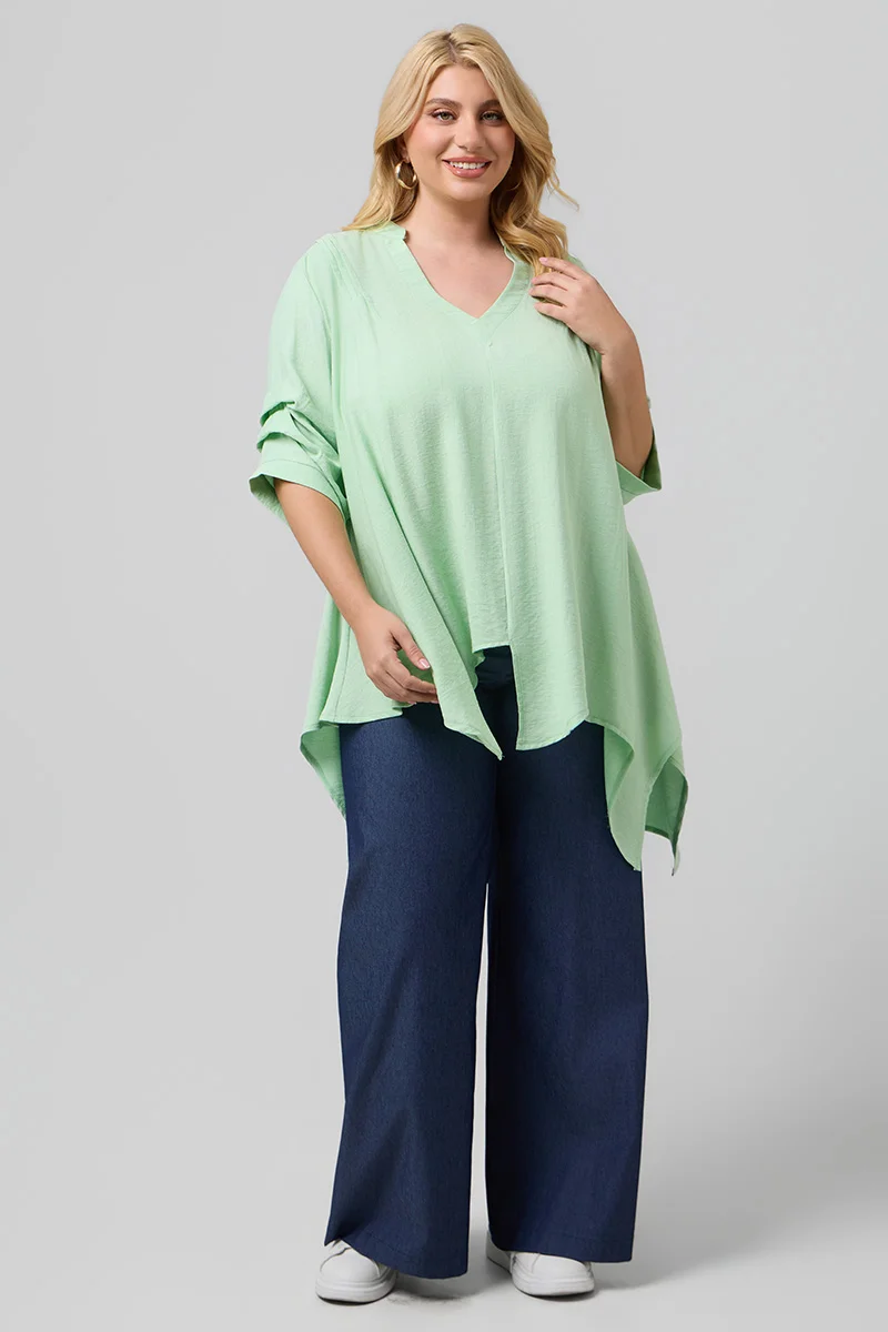 Ασύμμετρη Βεραμάν Πουκαμίσα Plus Size