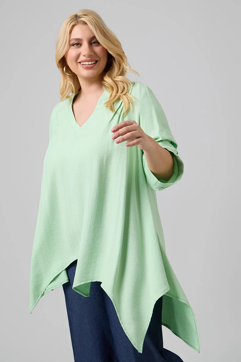 Ασύμμετρη Βεραμάν Πουκαμίσα Plus Size