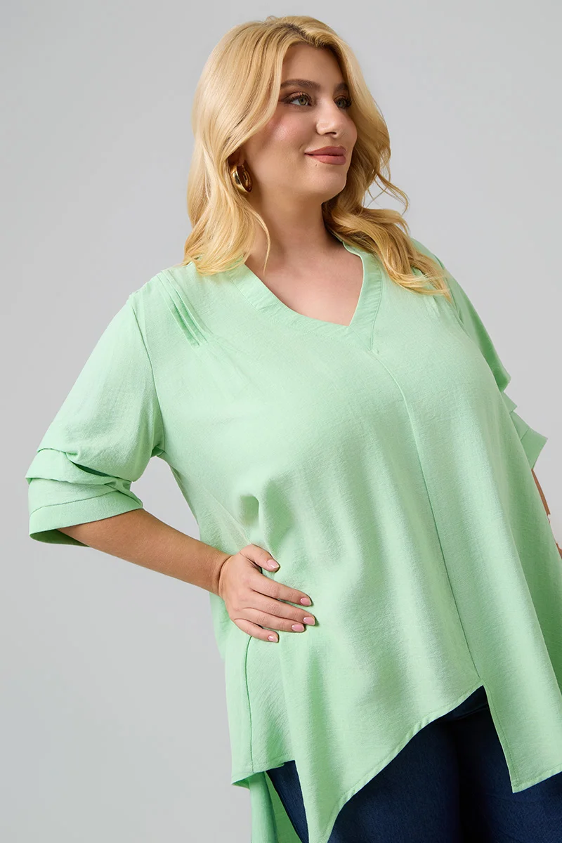 Ασύμμετρη Βεραμάν Πουκαμίσα Plus Size