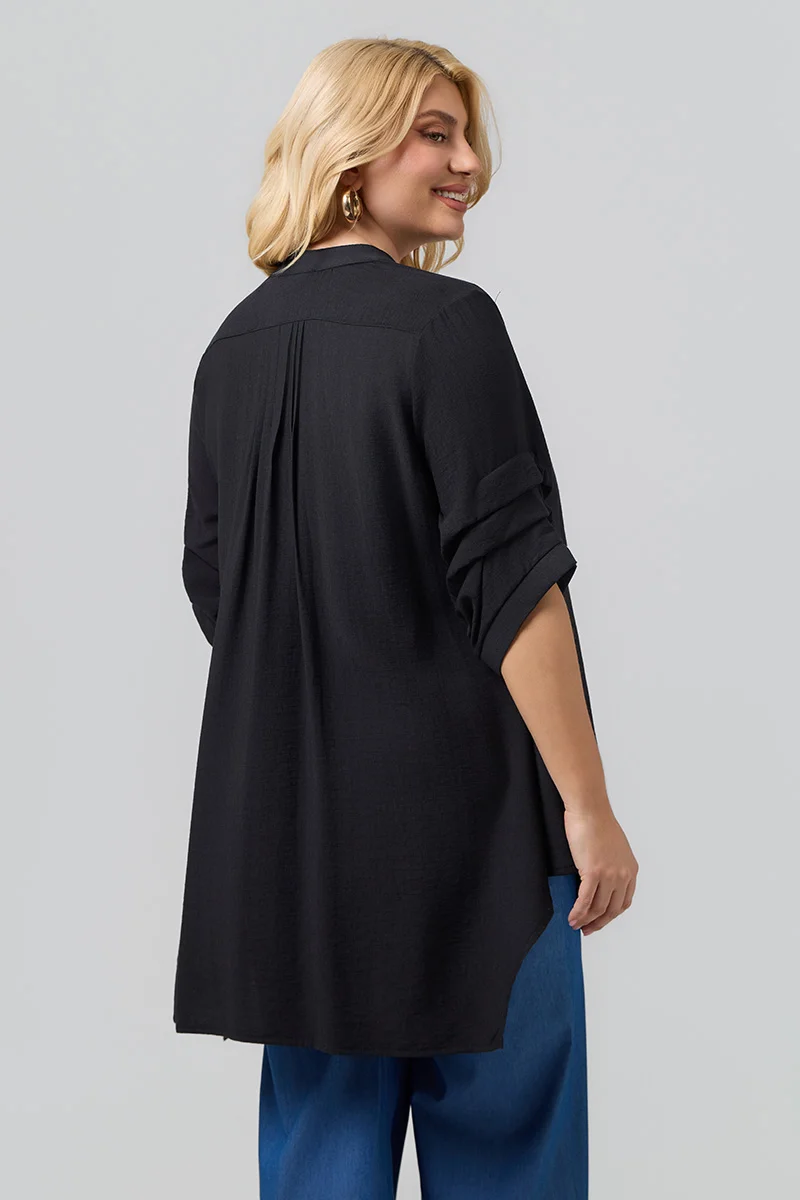 Ασύμμετρη Μαύρη Πουκαμίσα Plus Size