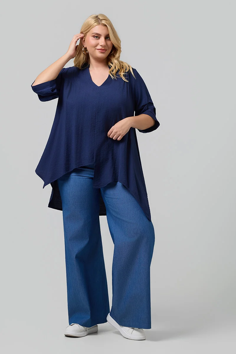 Ασύμμετρη Μαύρη Πουκαμίσα Plus Size
