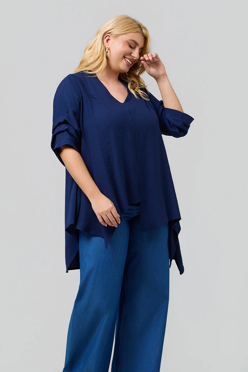 Ασύμμετρη Μαύρη Πουκαμίσα Plus Size