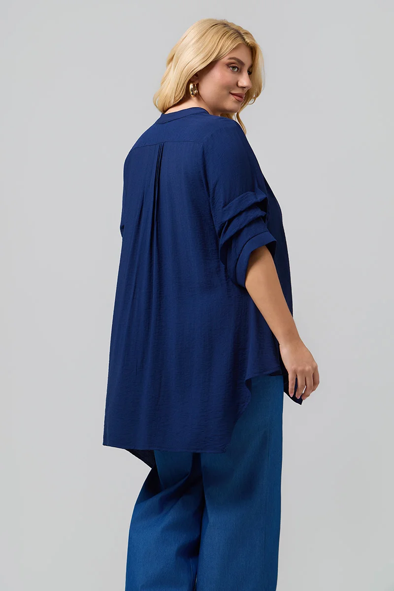 Ασύμμετρη Μπλε  Πουκαμίσα Plus Size