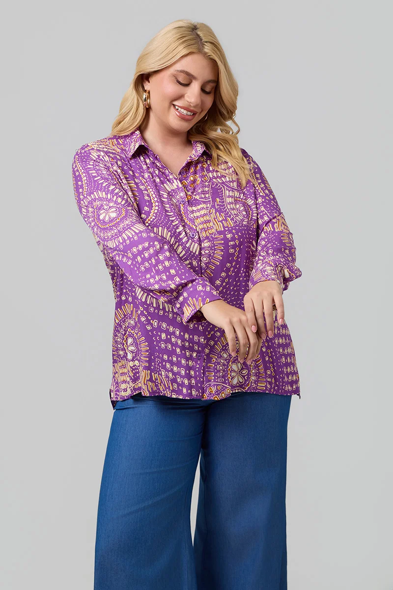 Μωβ Πουκάμισο Με Ethnic Print