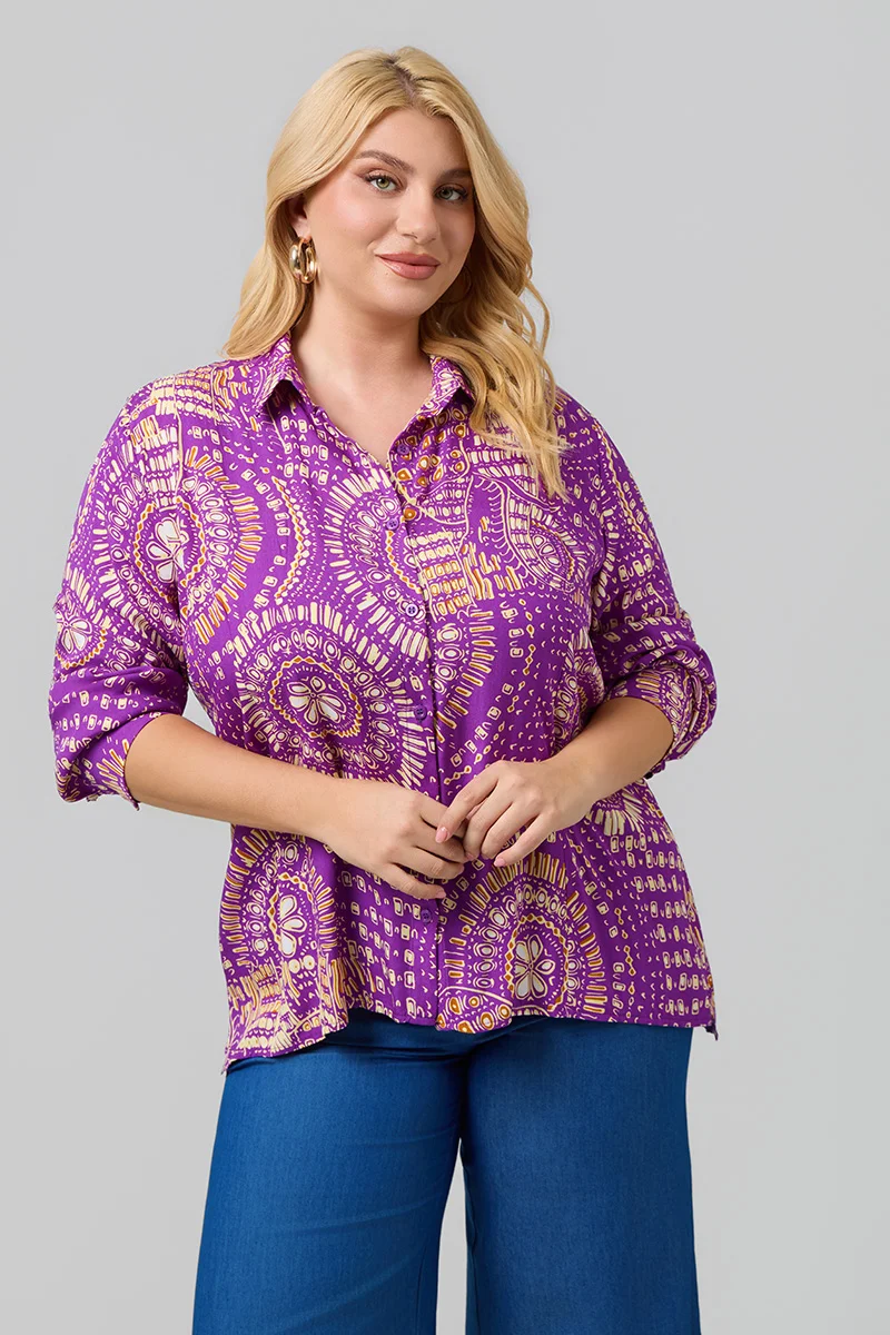 Μωβ Πουκάμισο Με Ethnic Print