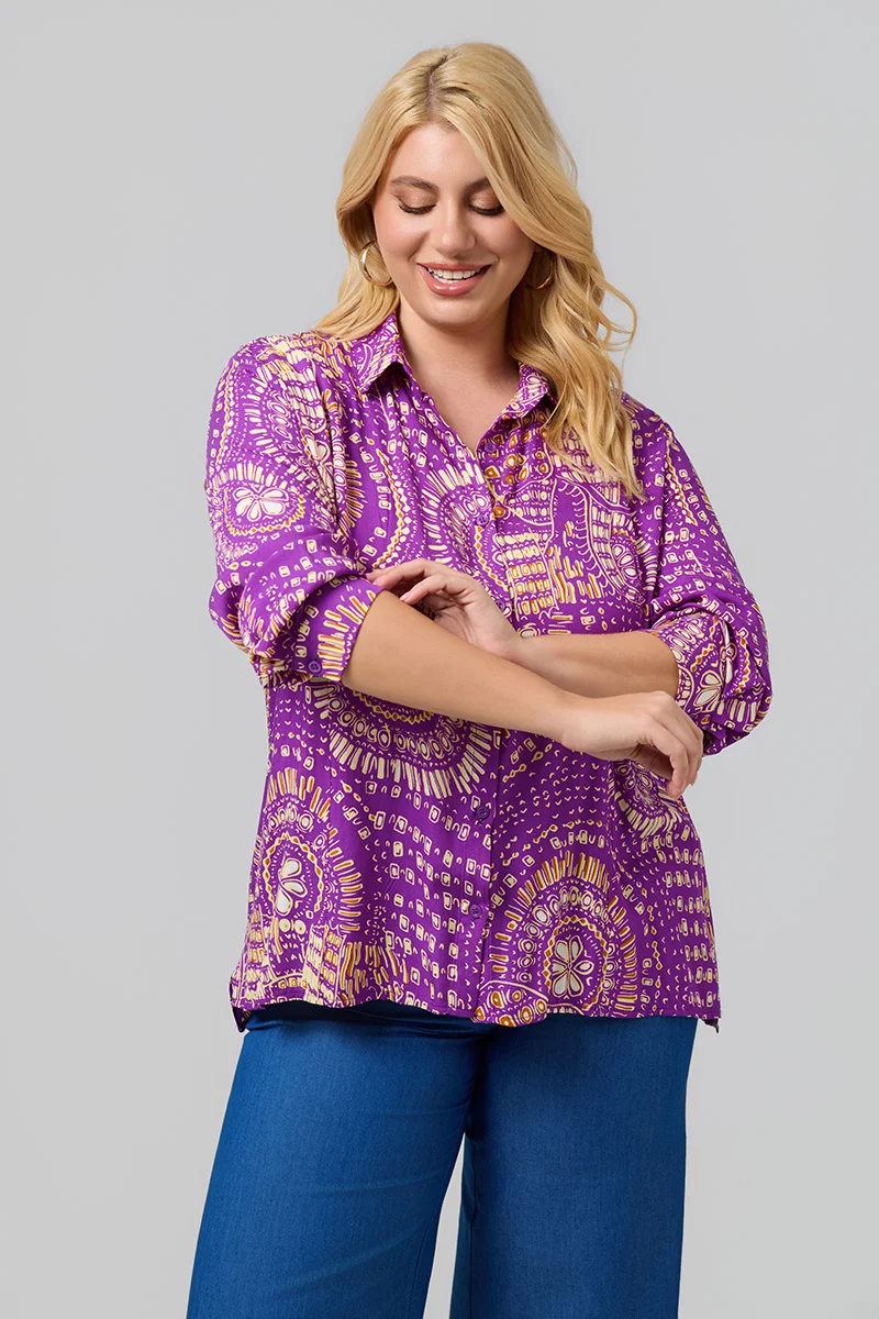 Μωβ Πουκάμισο Με Ethnic Print