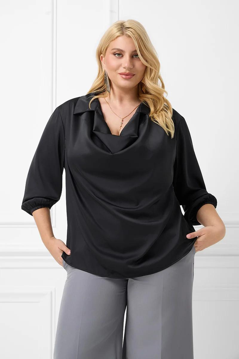Σατέν Μπλούζα Ντραπέ Μαύρη 