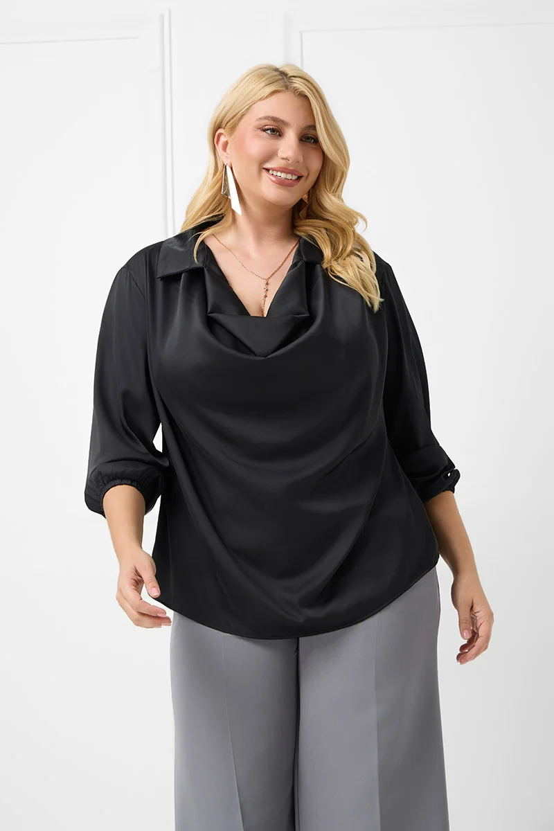 Σατέν Μπλούζα Ντραπέ Μαύρη 