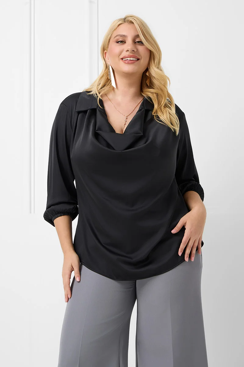 Σατέν Μπλούζα Ντραπέ Μαύρη 