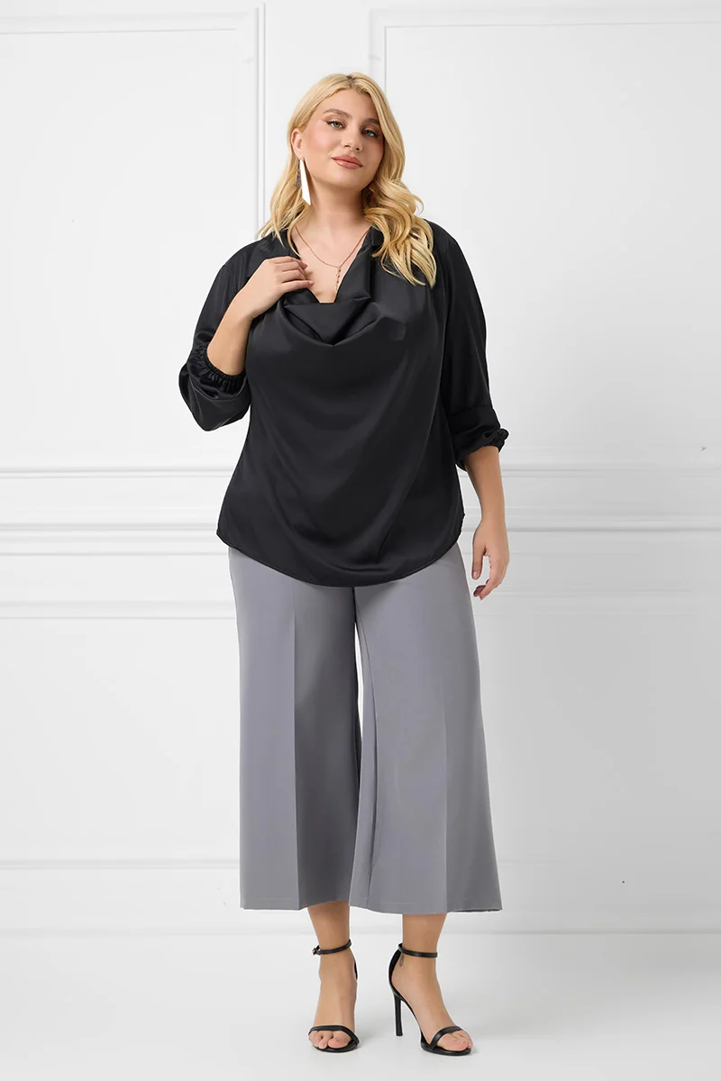 Σατέν Μπλούζα Ντραπέ Μαύρη 