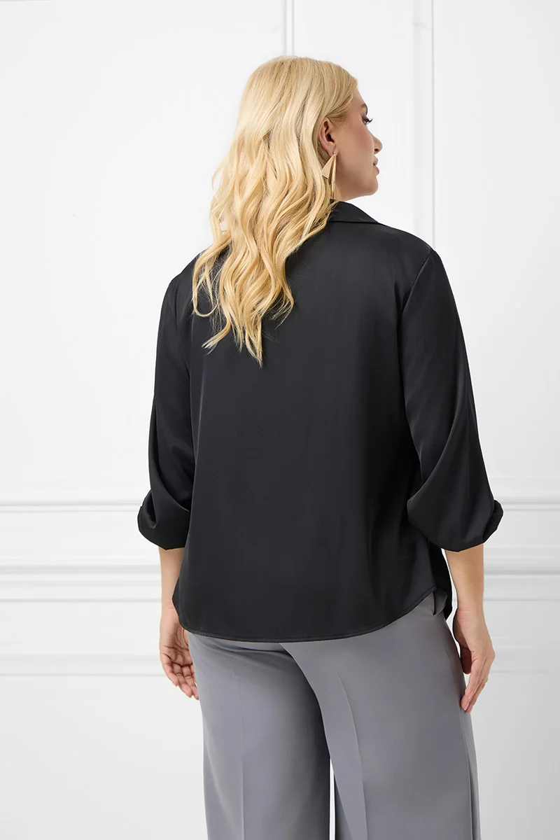 Σατέν Μπλούζα Ντραπέ Μαύρη 