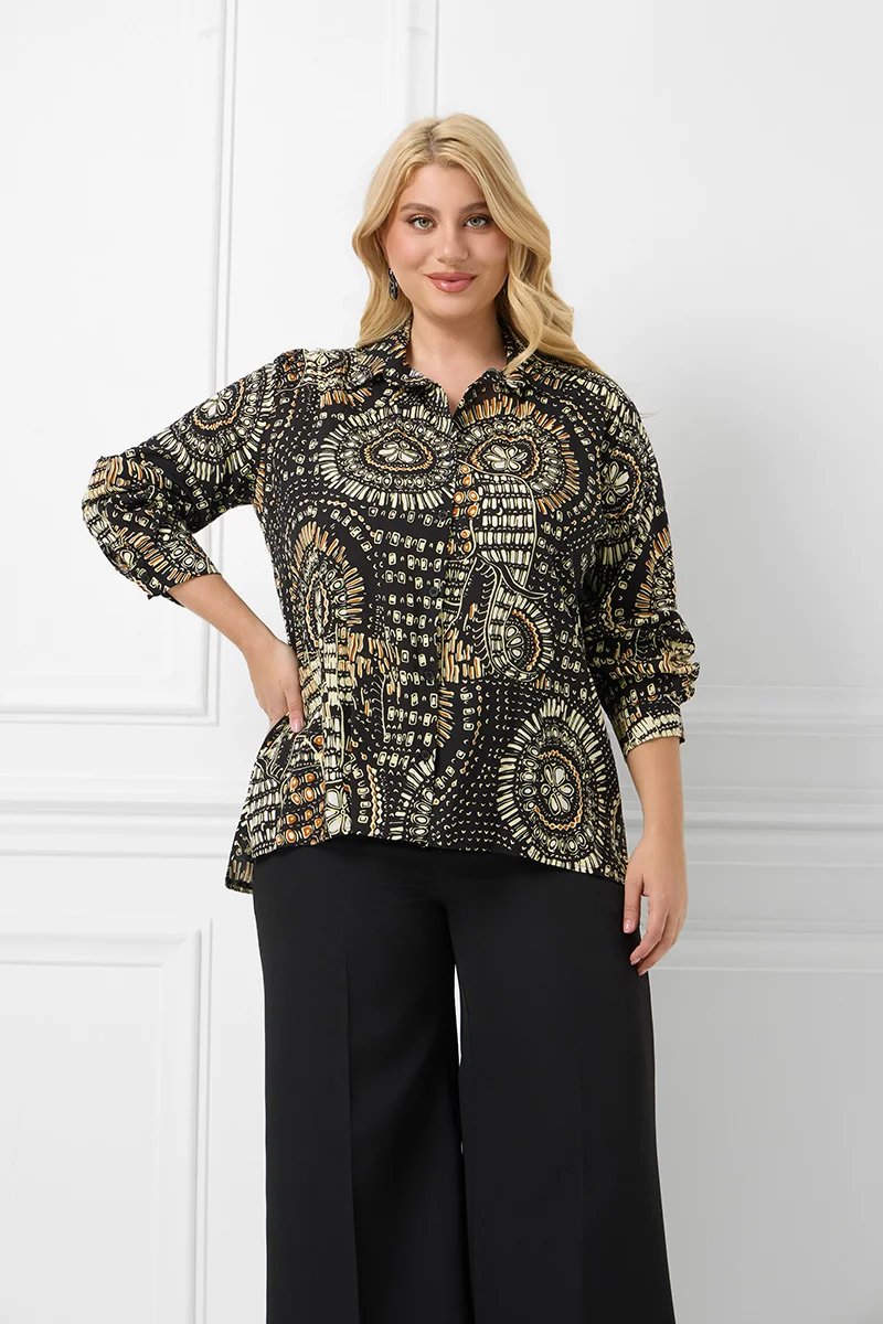 Μαύρο Πουκάμισο Με Ethnic Print