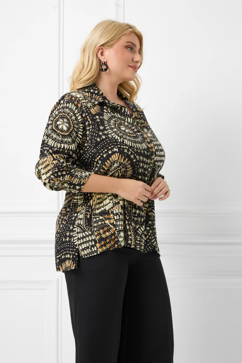 Μαύρο Πουκάμισο Με Ethnic Print