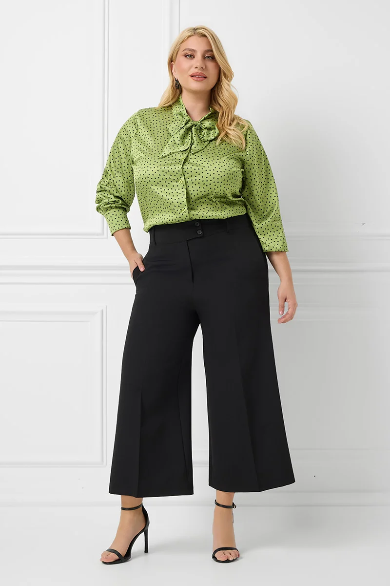 Plus Size Cropped Παντελόνι Μαύρο 