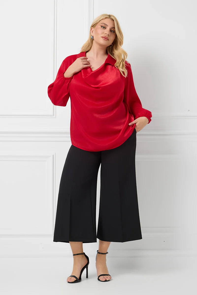 Σατέν Μπλούζα Ντραπέ Κοκκινή