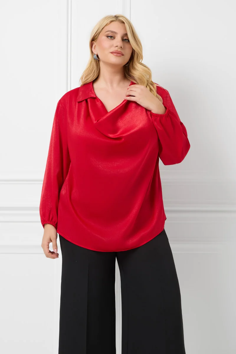 Σατέν Μπλούζα Ντραπέ Κοκκινή