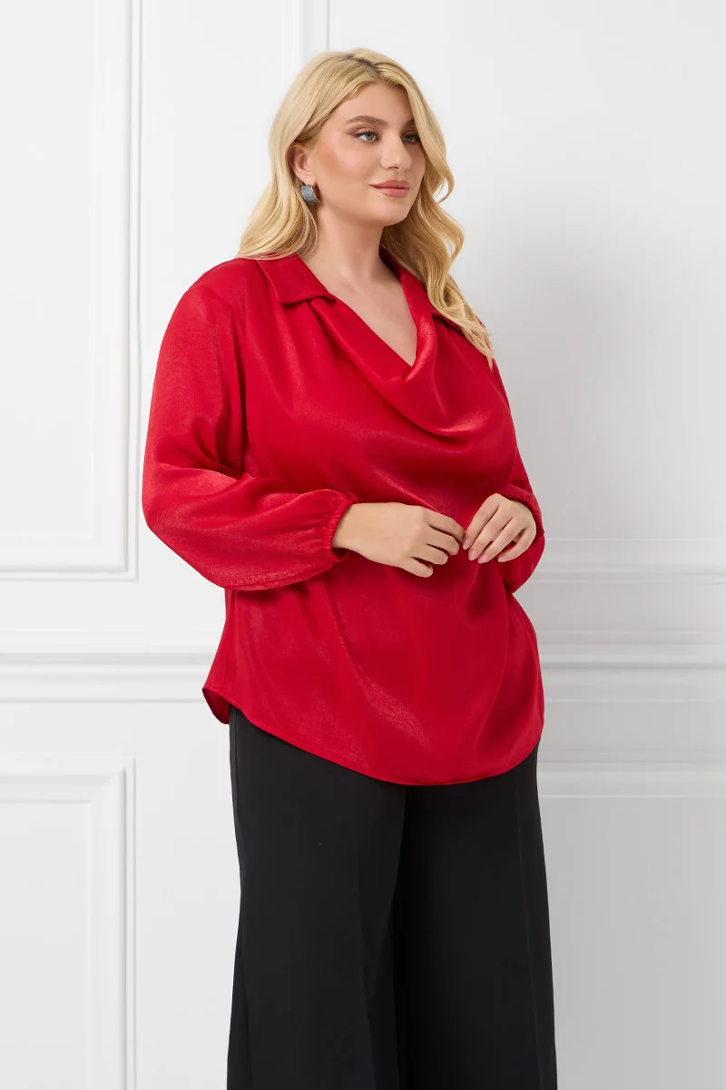 Σατέν Μπλούζα Ντραπέ Κοκκινή