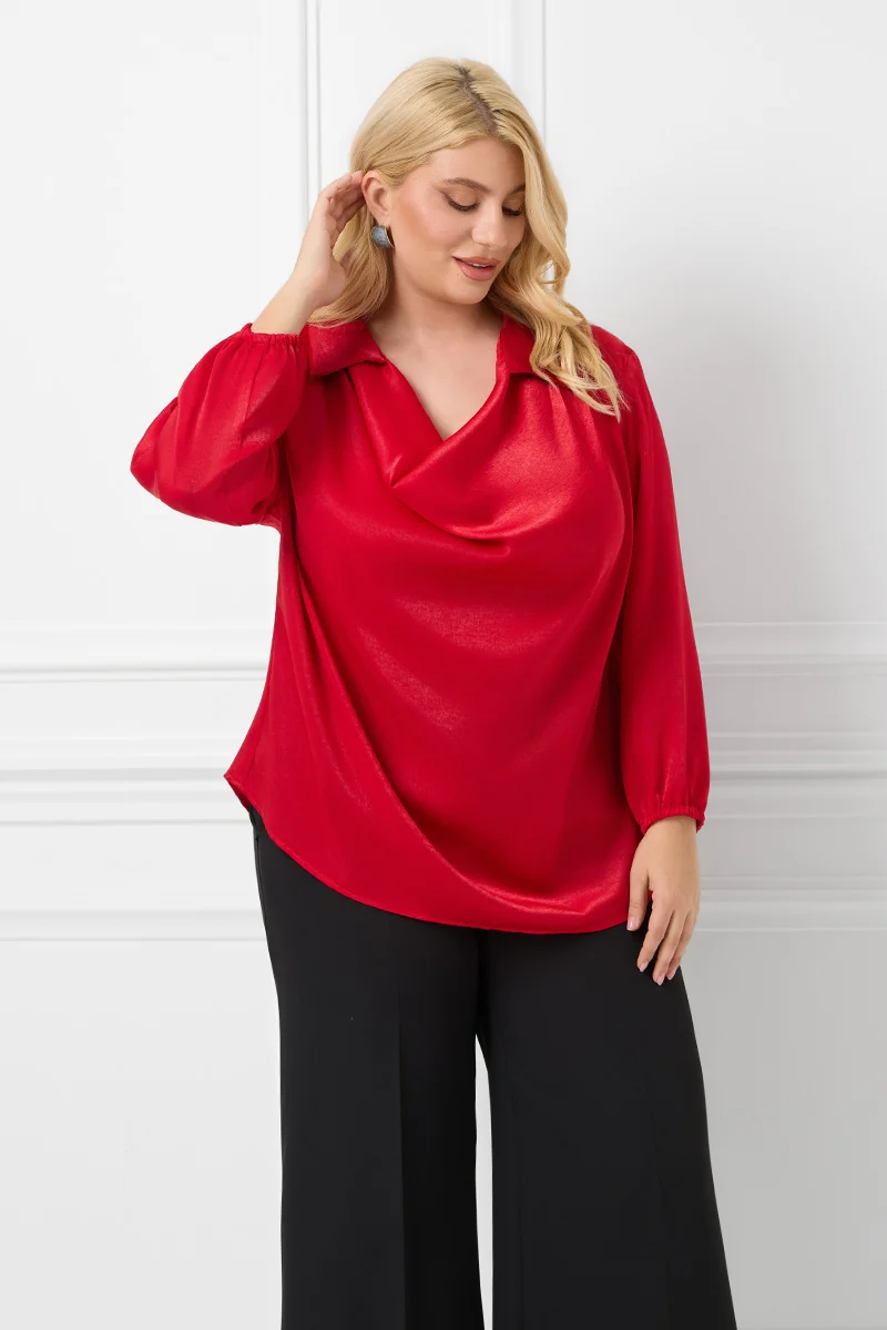 Σατέν Μπλούζα Ντραπέ Κοκκινή