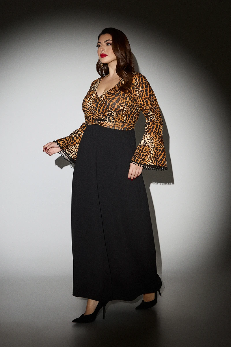 Μακρύ Φόρεμα με Animal Print και Μαύρη Φούστα