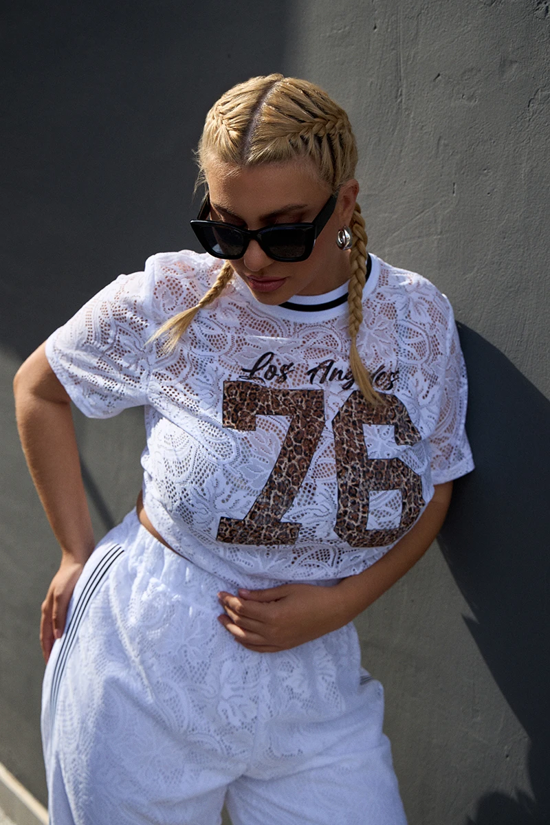 Λευκό Σετ Plus Size από Ελαστική Δαντέλα