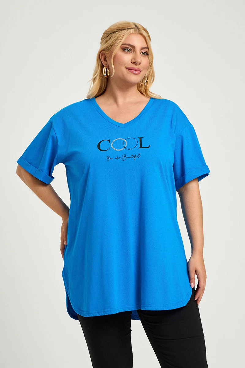 Μπλε Plus Size T-Shirt Cool