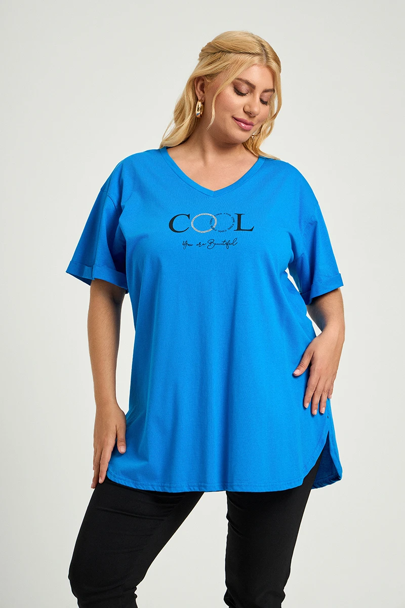Μπλε Plus Size T-Shirt Cool