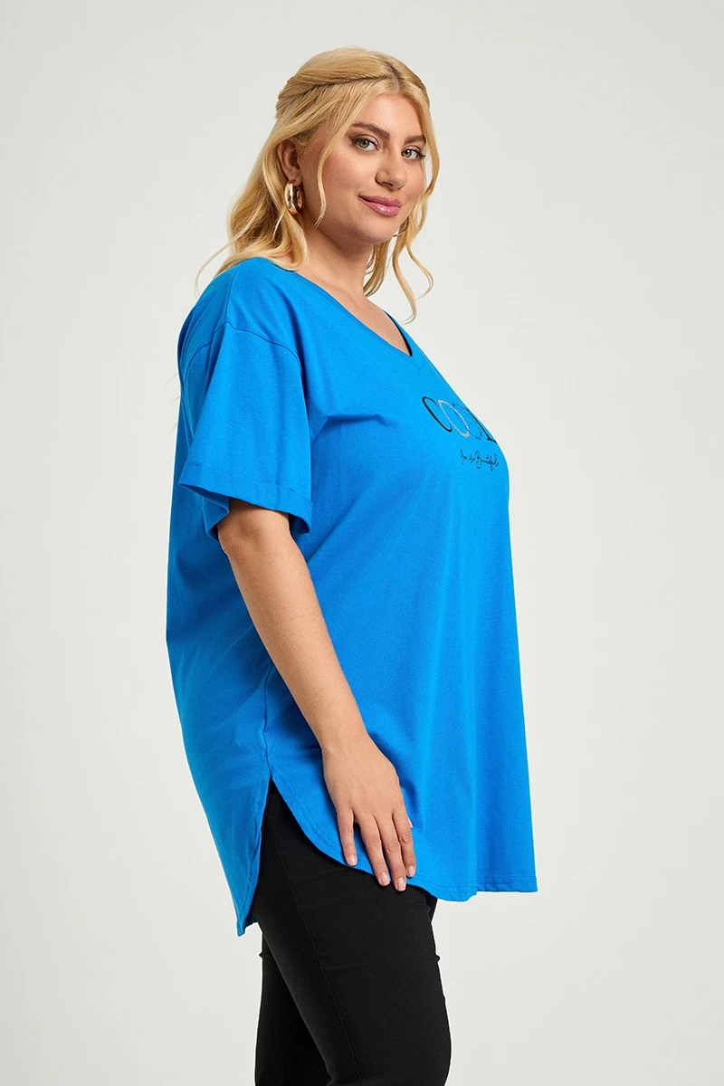 Μπλε Plus Size T-Shirt Cool