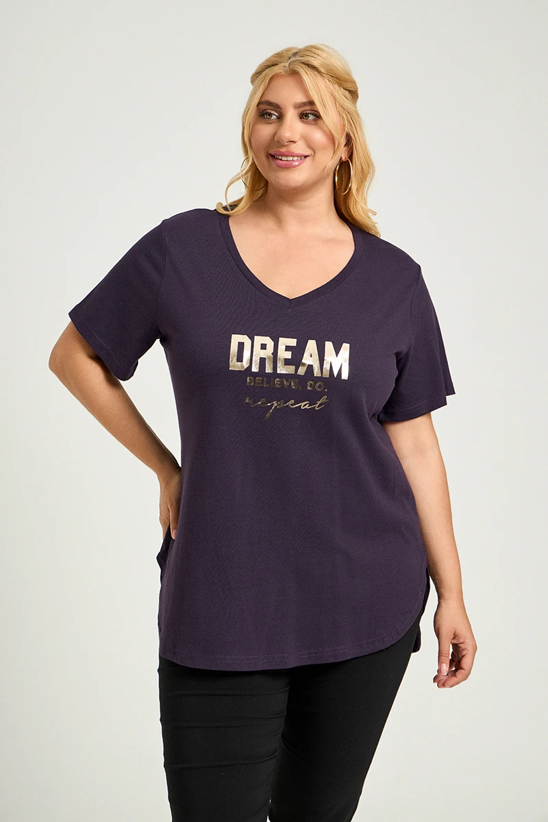 Σκούρο Μωβ Plus Size T-Shirt Dream