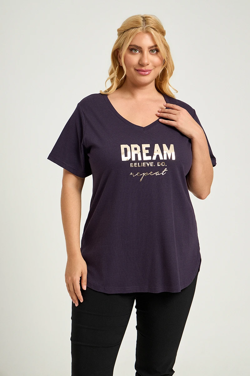 Σκούρο Μωβ Plus Size T-Shirt Dream