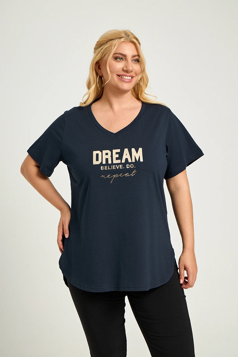 Μπλε Σκούρο Plus Size T-Shirt Dream