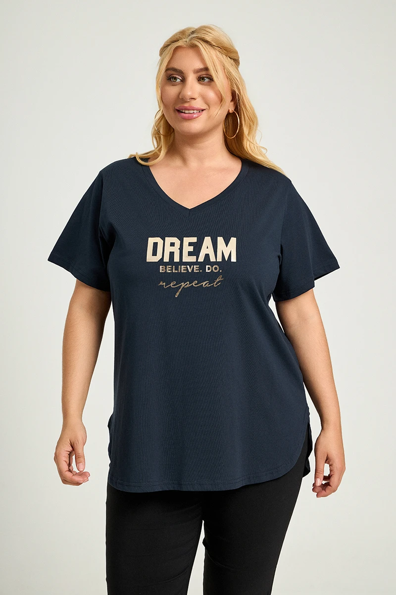 Μπλε Σκούρο Plus Size T-Shirt Dream