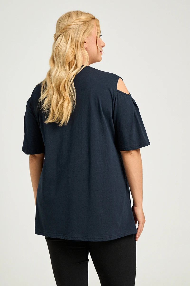Blue Navy T-Shirt “Shine” με Ανοιχτούς Ώμους