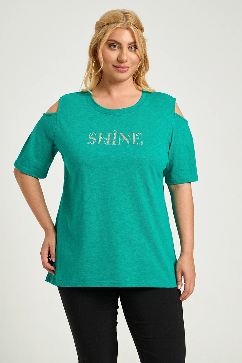 Πράσινο T-Shirt “Shine” με Ανοιχτούς Ώμους