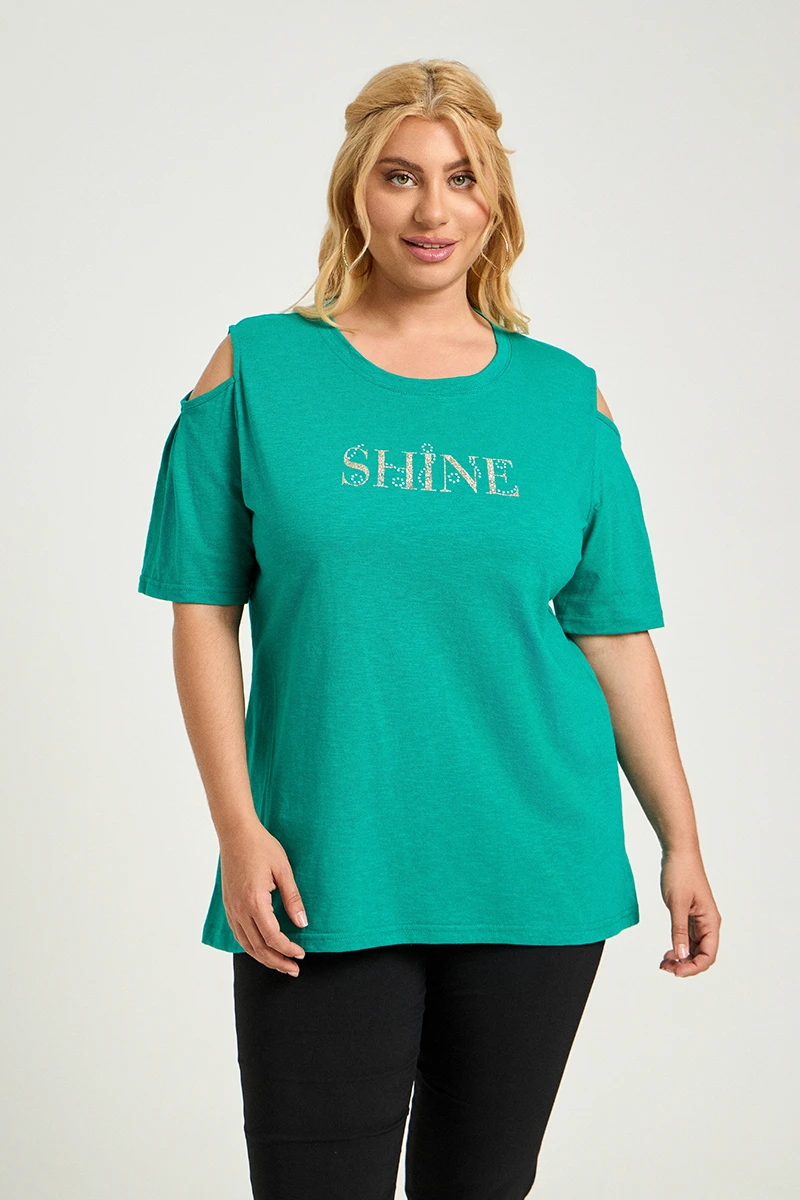 Πράσινο T-Shirt “Shine” με Ανοιχτούς Ώμους