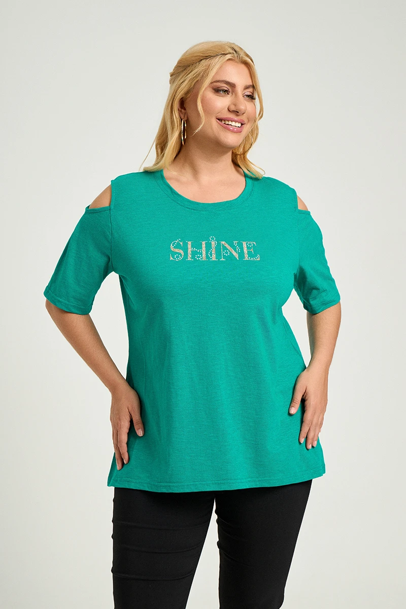 Πράσινο T-Shirt “Shine” με Ανοιχτούς Ώμους