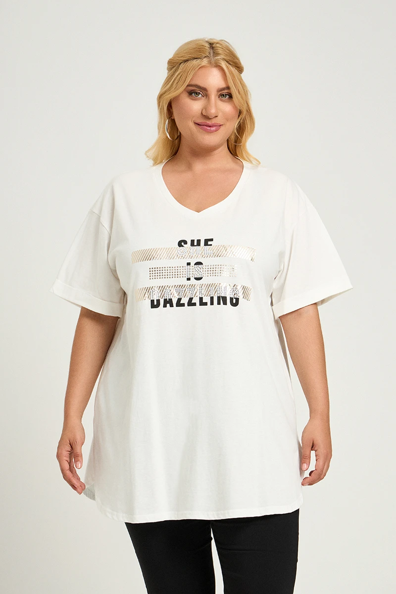 Λευκό Plus Size T-Shirt Dazzling