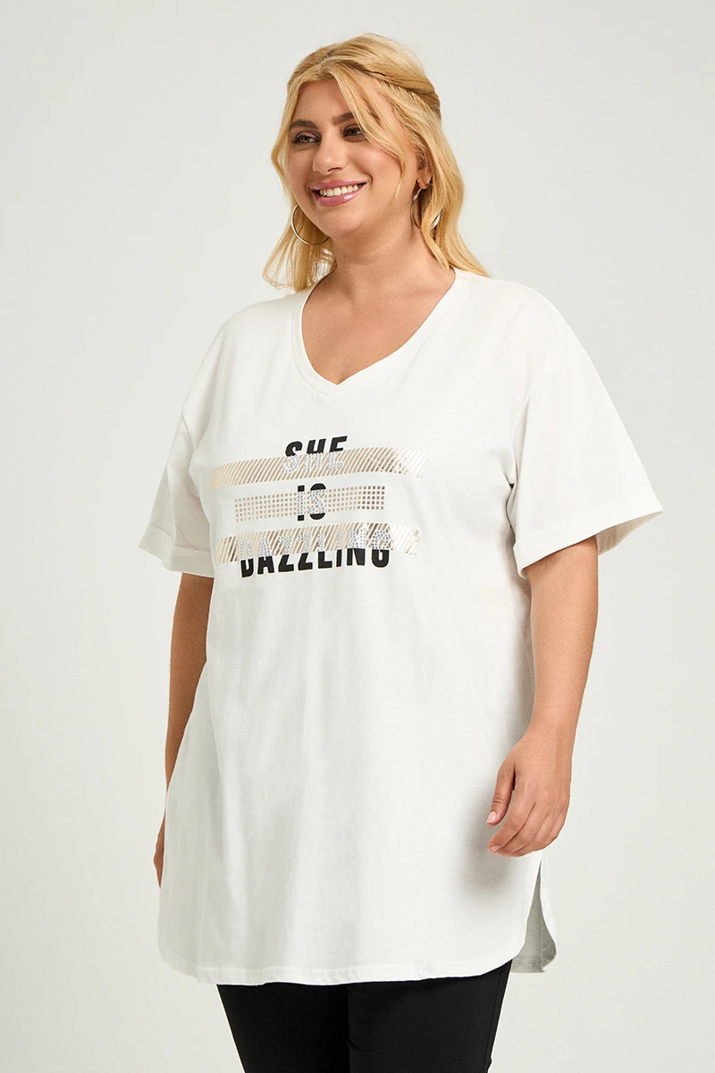 Λευκό Plus Size T-Shirt Dazzling