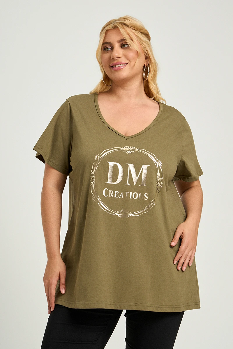 DM Plus Size T-Shirt Χακί 